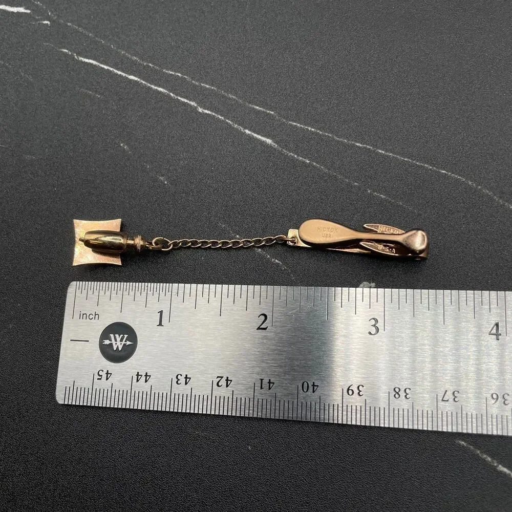 Vintage Gold Tone Dangling Fob Jockey Tie Clip Pin Rhinestone Accent Tie Bar